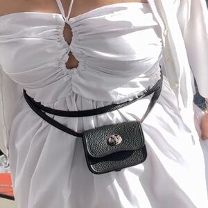 ✅NEW “COACH” Elegant Black Leather Belt/Crossbody Bag